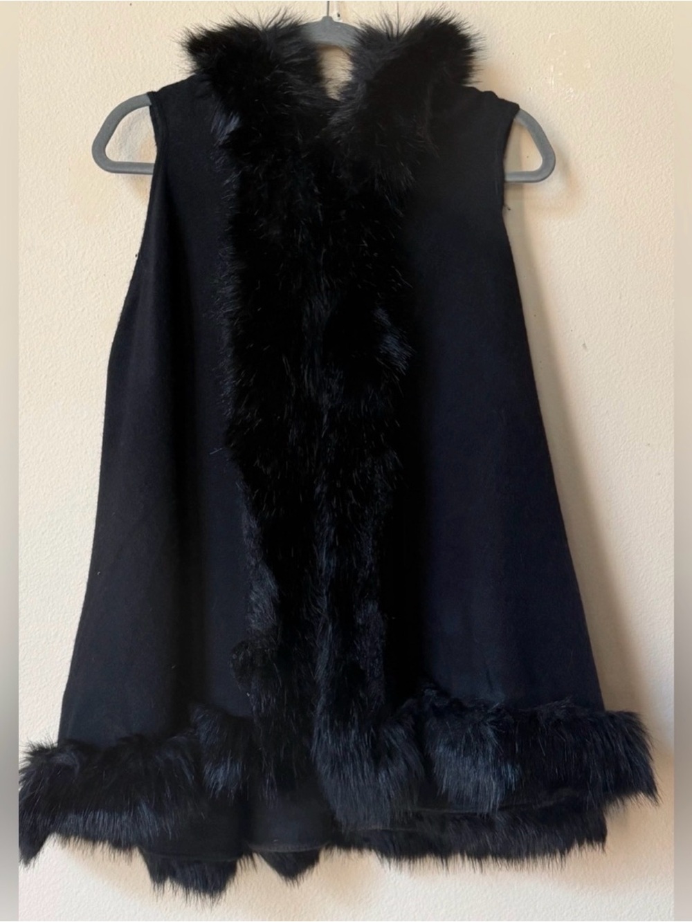Vintage Hooded Cape w/Faux Fur Trim , Asymmetrical Poncho by Red Rose